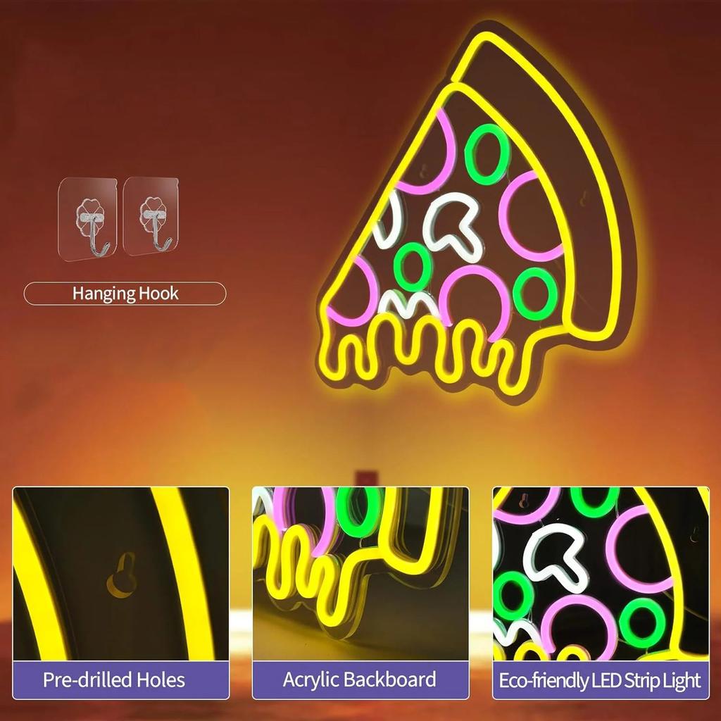 Yellow Pizza Neon LED Wall Sign 37 x 32 cm by HitMyNeed