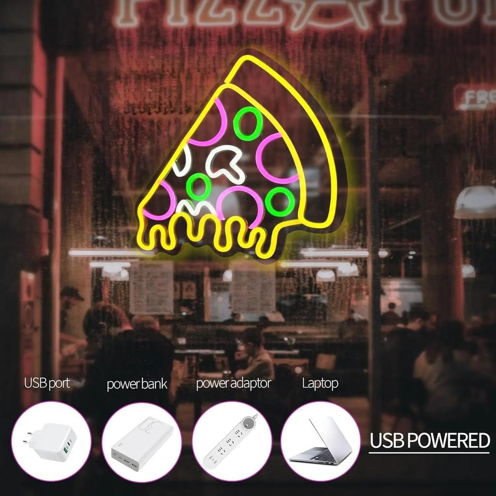 Yellow Pizza Neon LED Wall Sign 37 x 32 cm by HitMyNeed