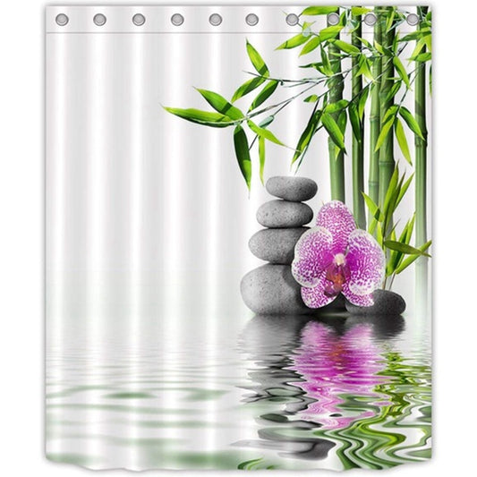 Zen Bamboo Waterproof Fabric Shower Curtain 180x150cm by HitMyNeed