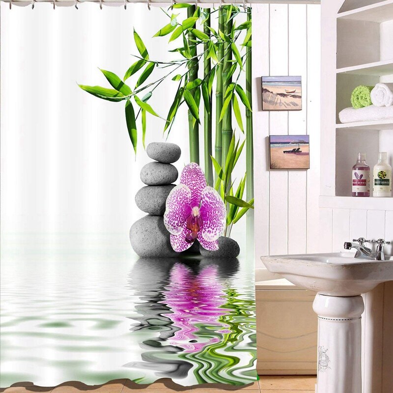 Zen Bamboo Waterproof Fabric Shower Curtain 180x150cm by HitMyNeed