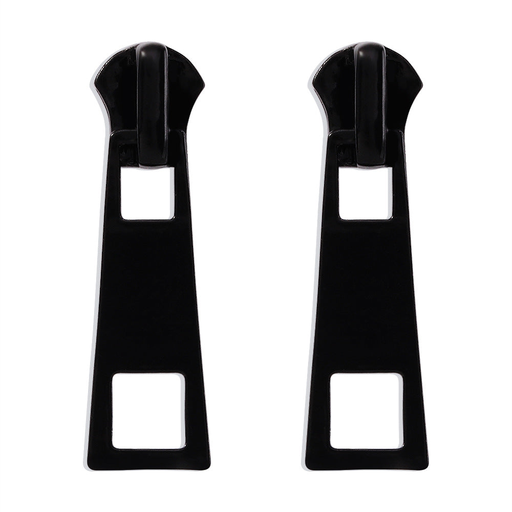 Zipper Stud Earrings for Women - Geometric Fashion Jewelry black by HitMyNeed