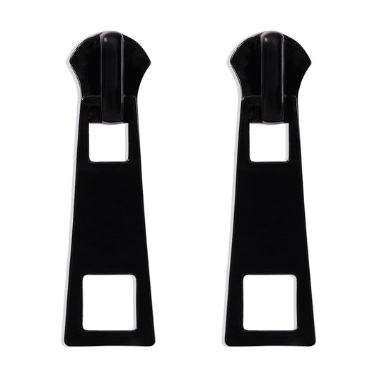 Zipper Stud Earrings for Women - Geometric Fashion Jewelry black by HitMyNeed