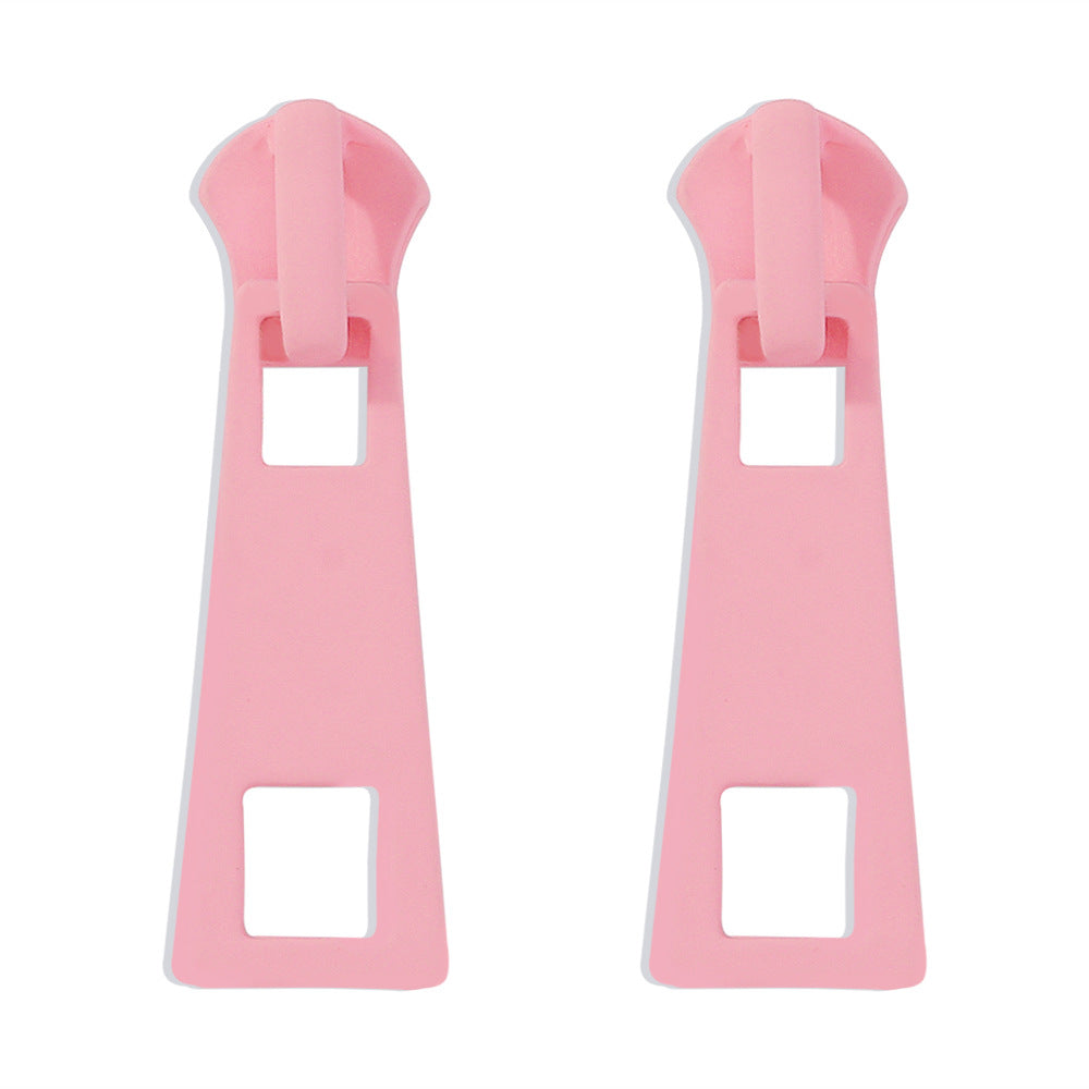 Zipper Stud Earrings for Women - Geometric Fashion Jewelry pink by HitMyNeed