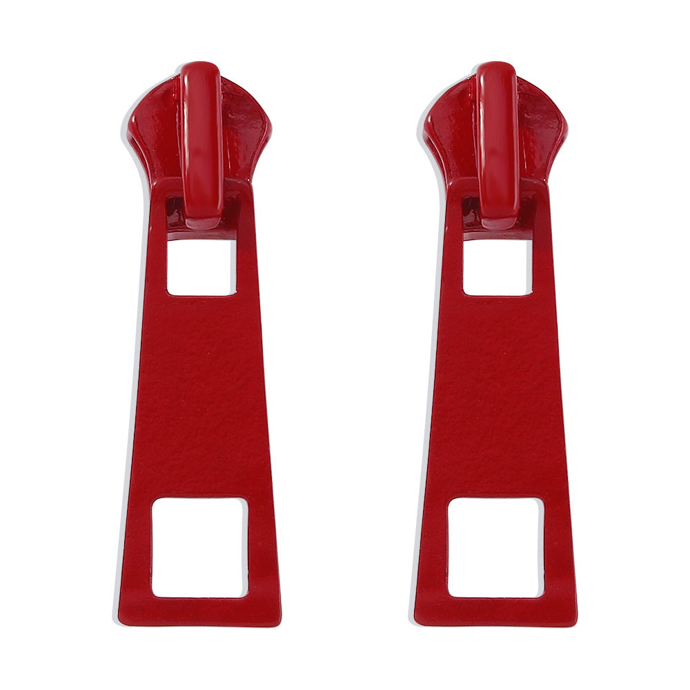 Zipper Stud Earrings for Women - Geometric Fashion Jewelry red by HitMyNeed