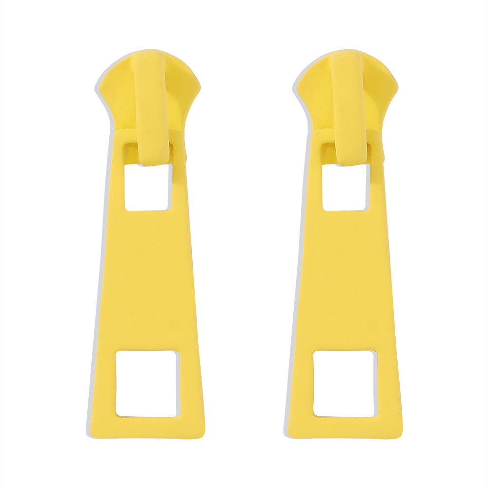 Zipper Stud Earrings for Women - Geometric Fashion Jewelry yellow by HitMyNeed