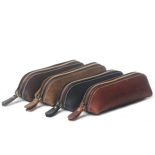 Zippered Genuine Leather Pencil Bag Case by HitMyNeed