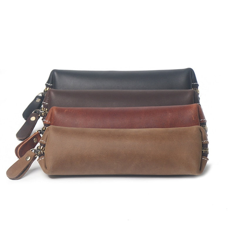 Zippered Genuine Leather Pencil Bag Case by HitMyNeed