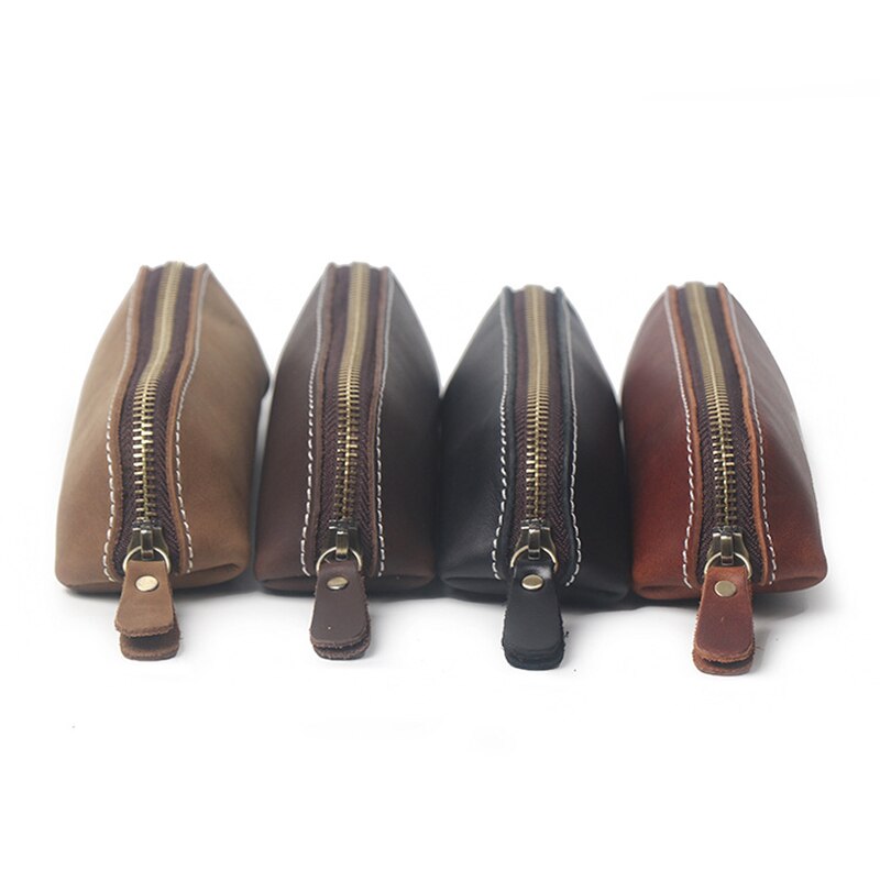 Zippered Genuine Leather Pencil Bag Case by HitMyNeed