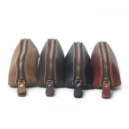 Zippered Genuine Leather Pencil Bag Case by HitMyNeed