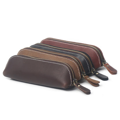 Zippered Genuine Leather Pencil Bag Case by HitMyNeed