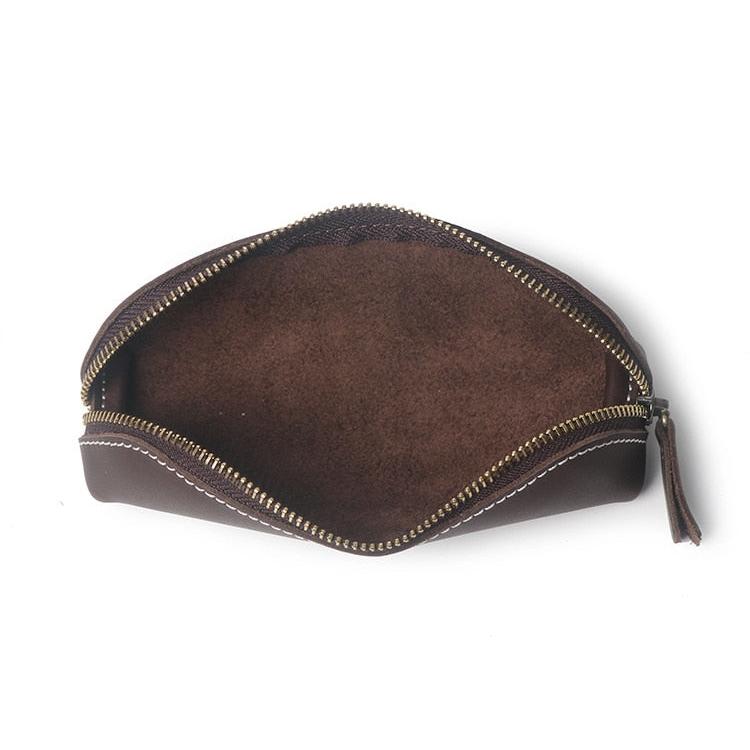 Zippered Genuine Leather Pencil Bag Case by HitMyNeed