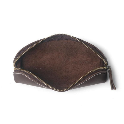 Zippered Genuine Leather Pencil Bag Case by HitMyNeed
