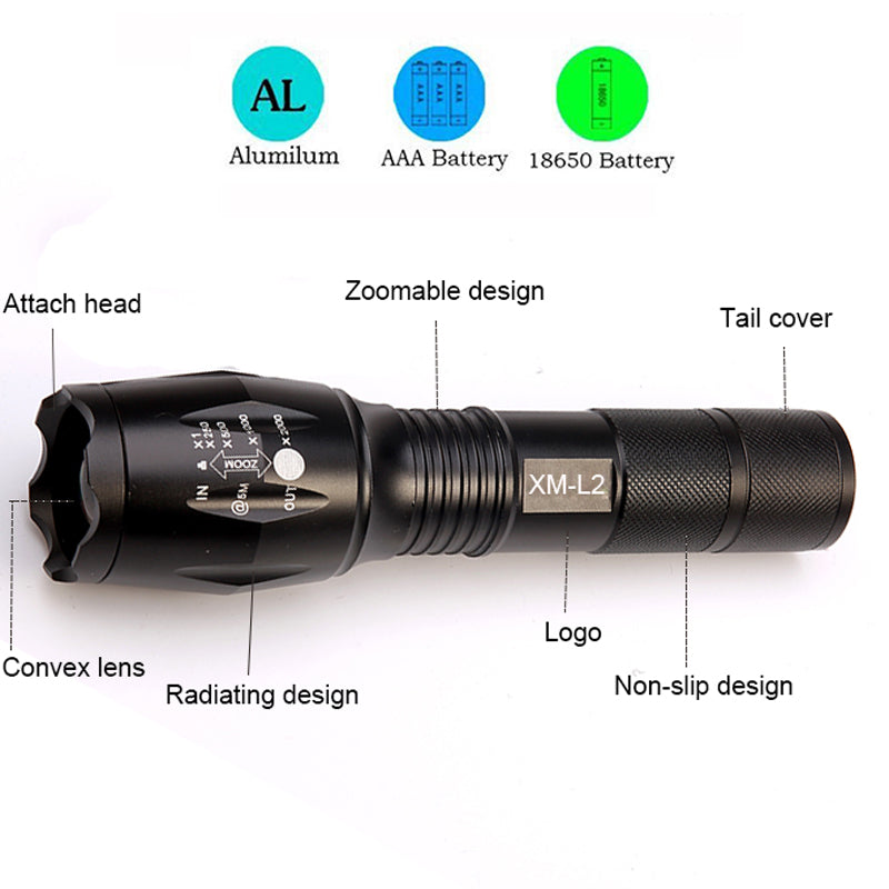Zoomable Tactical LED Flashlight Torch by HitMyNeed